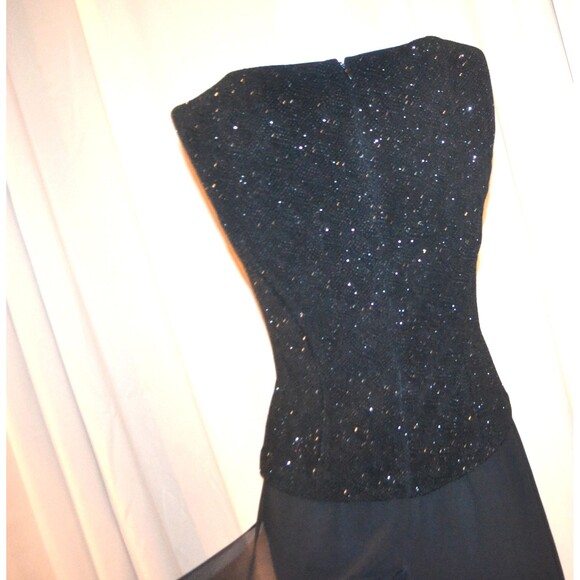 Vintage Black One Piece Pallazzo with Peplum Sparkle Top and Sheer Layover - Picture 7 of 8